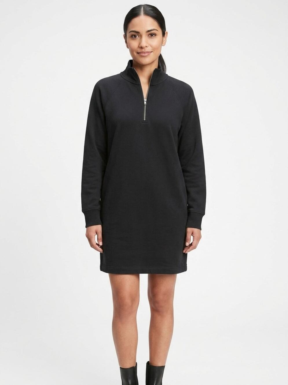 Gap Gray Mock Neck Mini Knit Ribbed Dress Women Size S